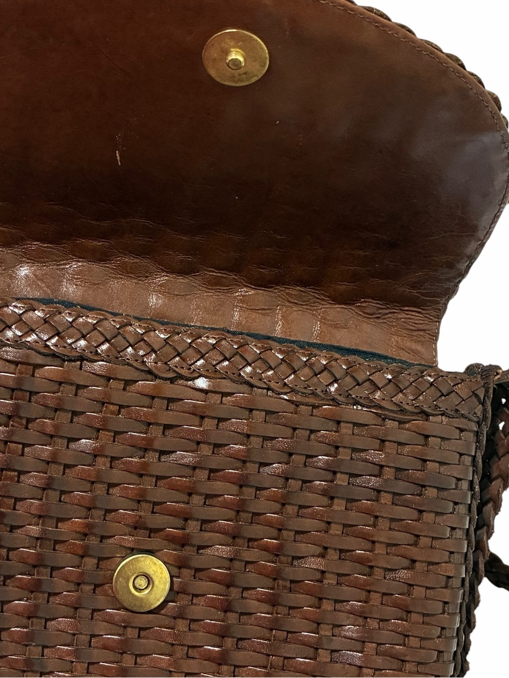 Saks Fifth Avenue Vintage Purse Woven Leather Crossbody Brown Bag Boho Brazil - Picture 4 of 9
